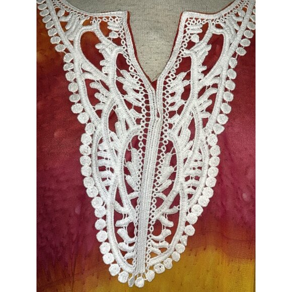 CYN Rainbow Kimono Cover Up Tunic Dress Artsy Boho Tassels Lace ONE SIZE - Picture 3 of 9